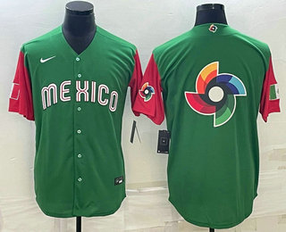 Men%27s Mexico Baseball 2023 Green World Big Logo With Patch Classic Stitched Jersey